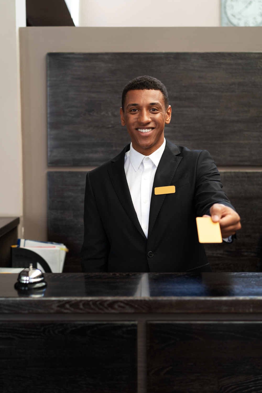 Hotel team managing guest check-in and service operations